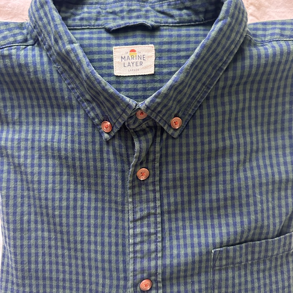 Marine Layer blue/ green check casual long sleeve button up